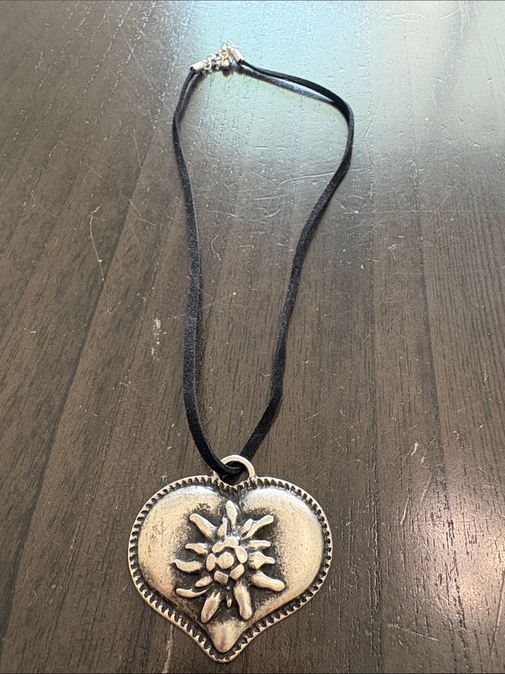 Silver Heart Pendant Necklace with Floral Accent - Women Jewelry